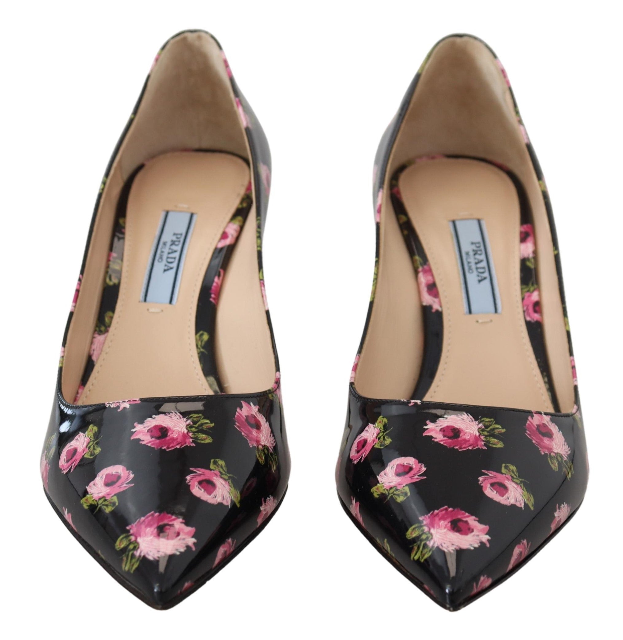 Prada Black Leather Floral Heels Stilettos Pumps -   -  Prada.