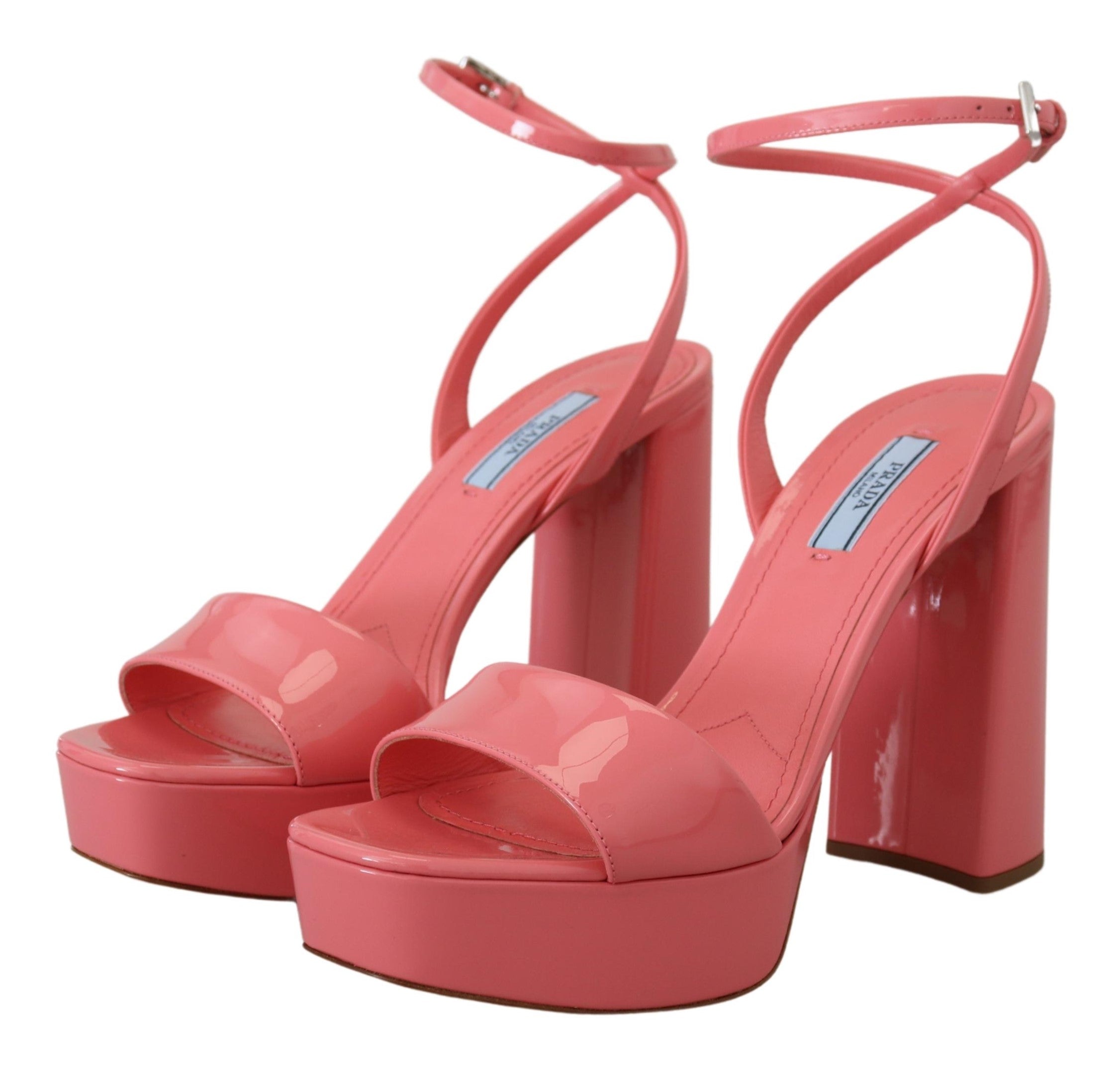 Prada Pink Patent Sandals Ankle Strap Heels Sandal -   -  Prada.