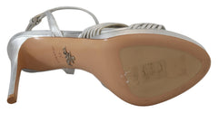 Prada Silver Leather Sandals Ankle Strap Heels Stiletto -   -  Prada.