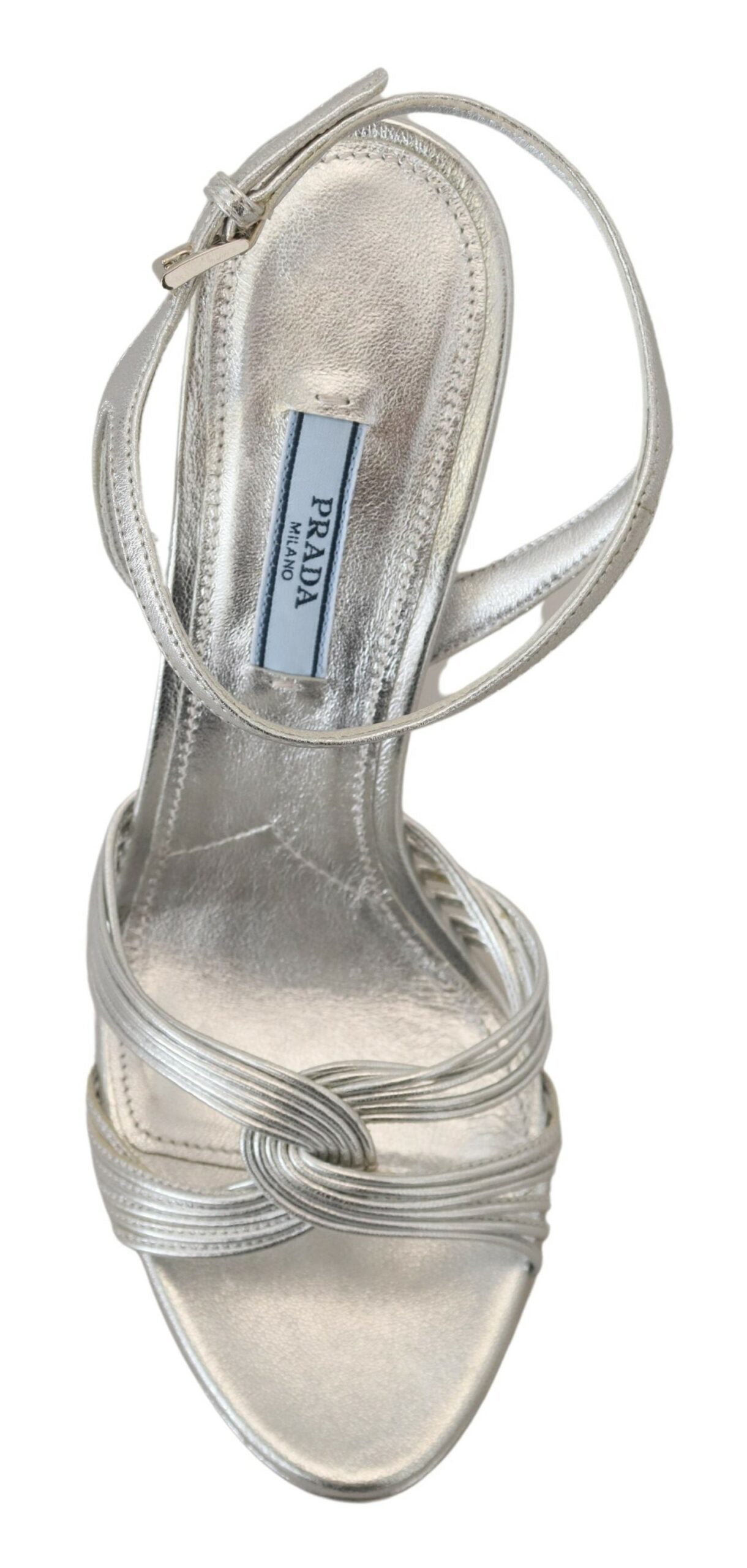 Prada Silver Leather Sandals Ankle Strap Heels Stiletto -   -  Prada.