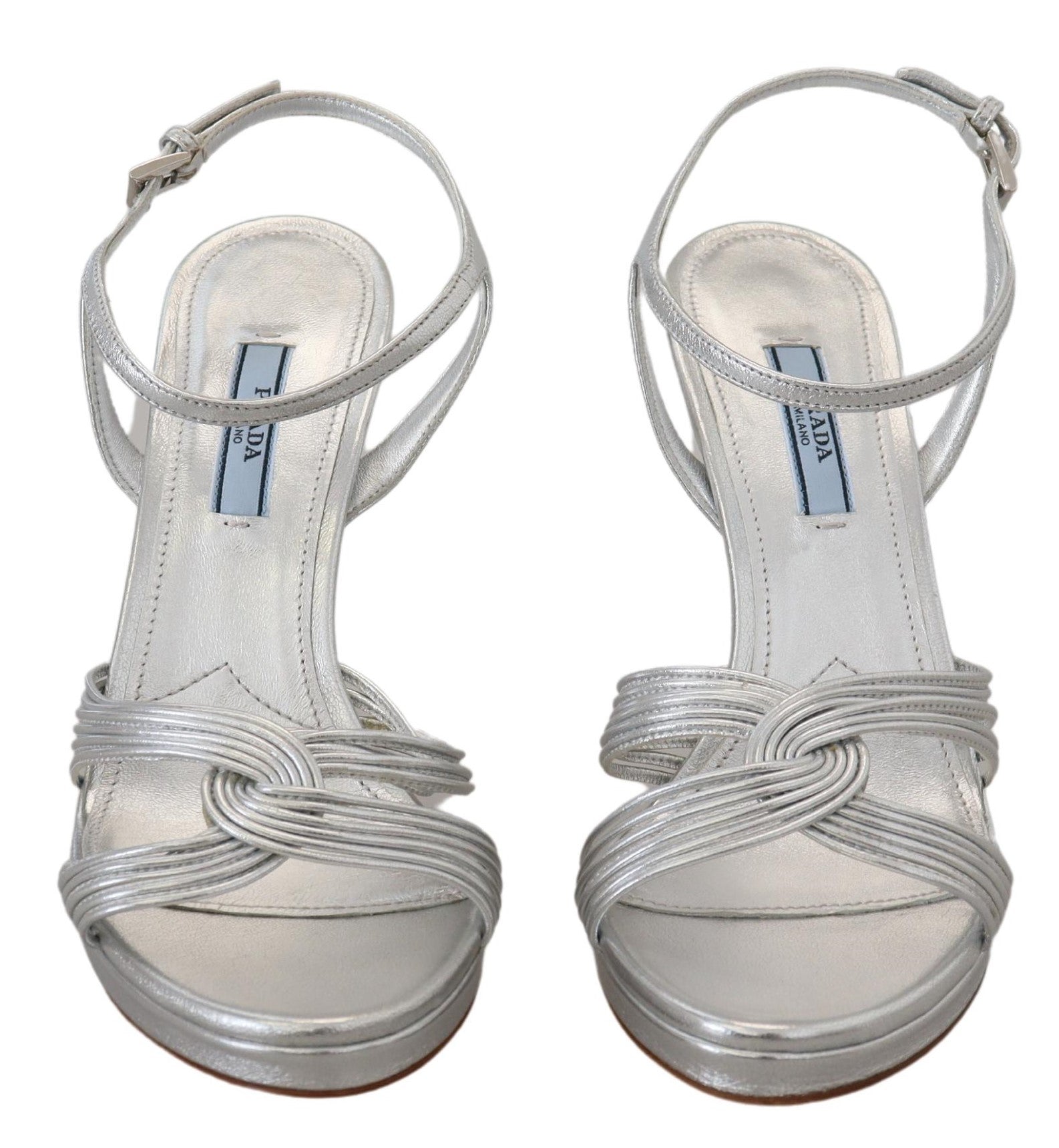 Prada Silver Leather Sandals Ankle Strap Heels Stiletto -   -  Prada.