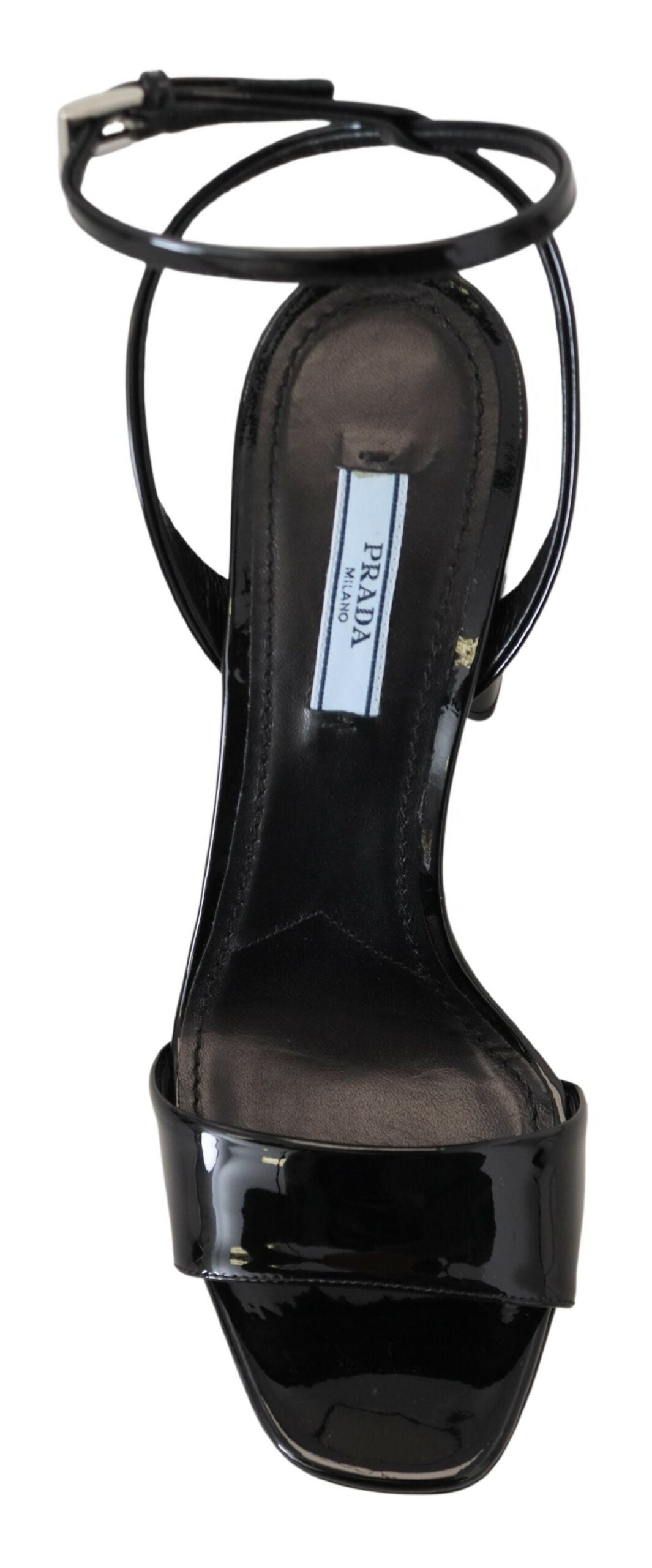 Prada Black Patent Sandals Ankle Strap Heels Leather -   -  Prada.