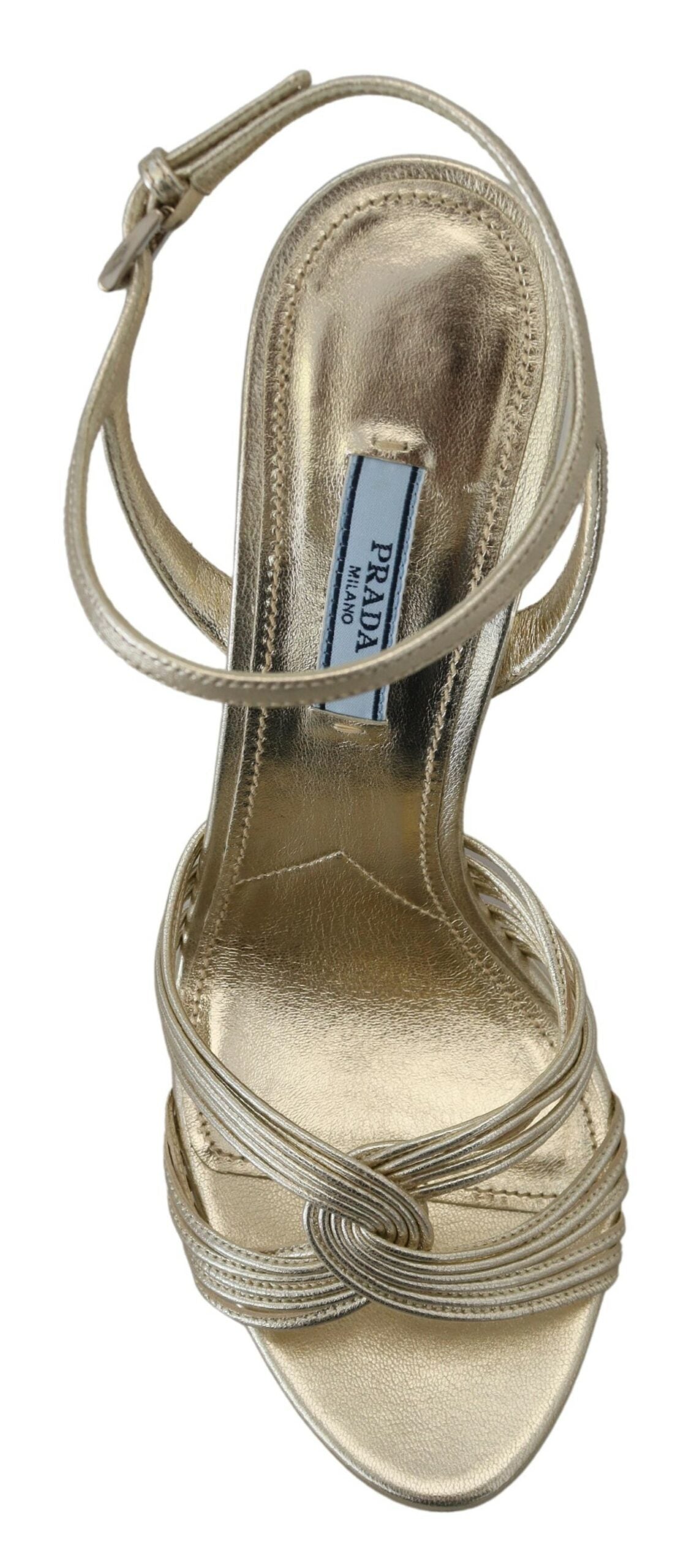 Prada Gold Leather Sandals Ankle Strap Heels Stiletto Sandal -   -  Prada.