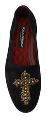 Dolce & Gabbana Black Suede Gold Cross Slip On Loafers Shoes -   -  Dolce & Gabbana.