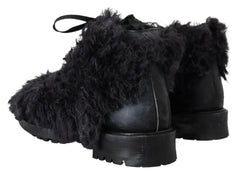 Dolce & Gabbana Black Leather Combat Shearling Boots Shoes -   -  Dolce & Gabbana.