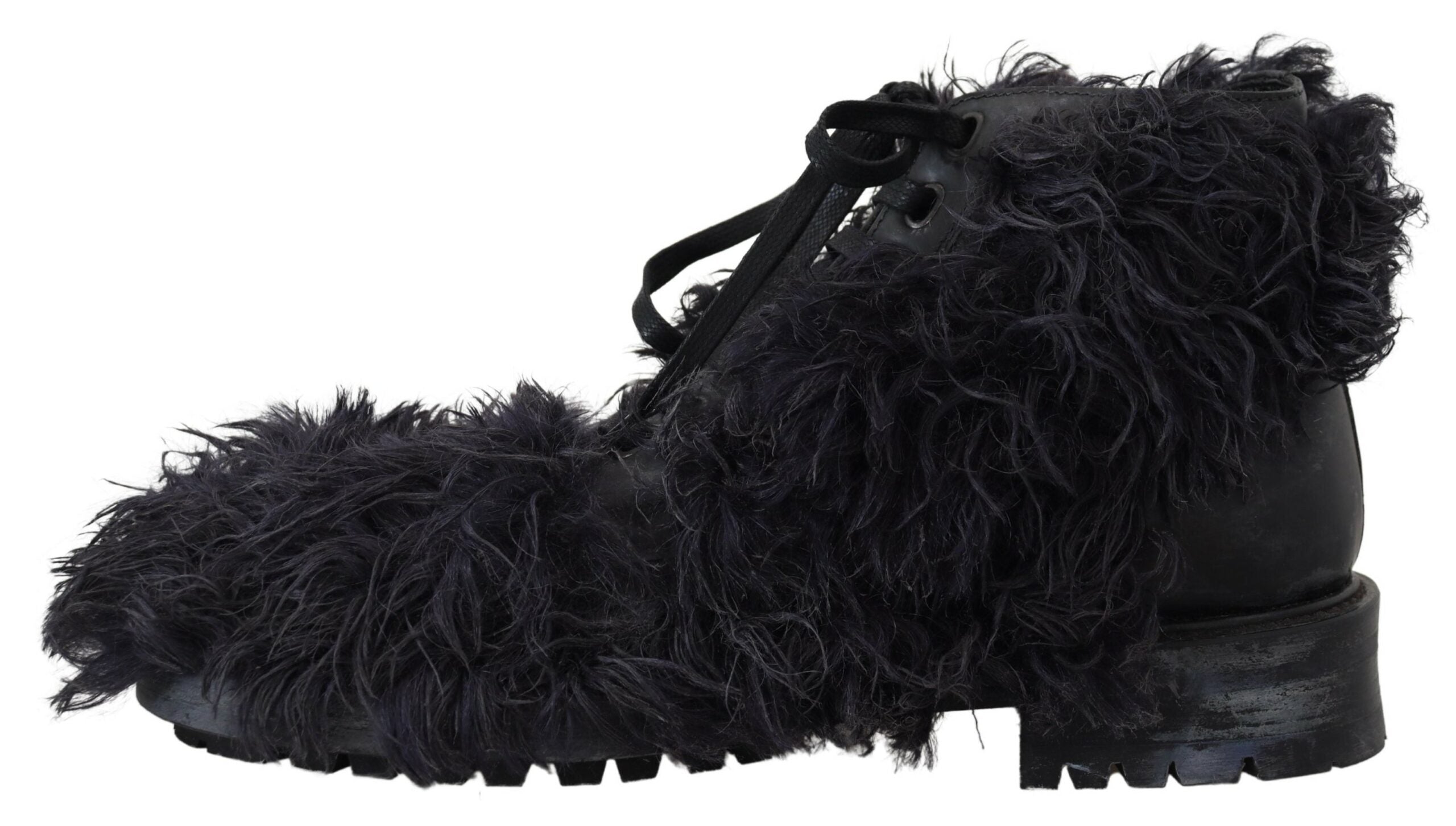 Dolce & Gabbana Black Leather Combat Shearling Boots Shoes -   -  Dolce & Gabbana.