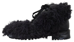 Dolce & Gabbana Black Leather Combat Shearling Boots Shoes -   -  Dolce & Gabbana.