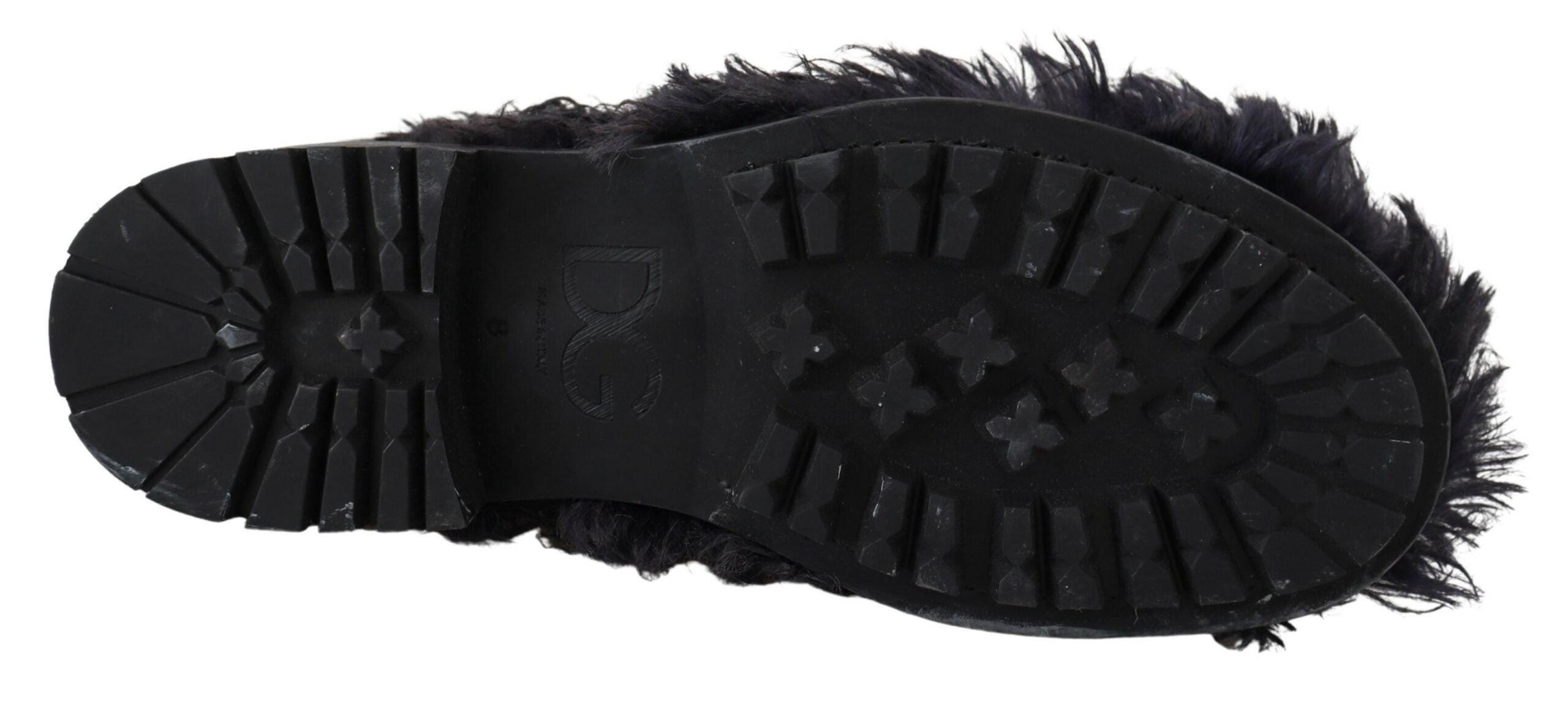Dolce & Gabbana Black Leather Combat Shearling Boots Shoes -   -  Dolce & Gabbana.