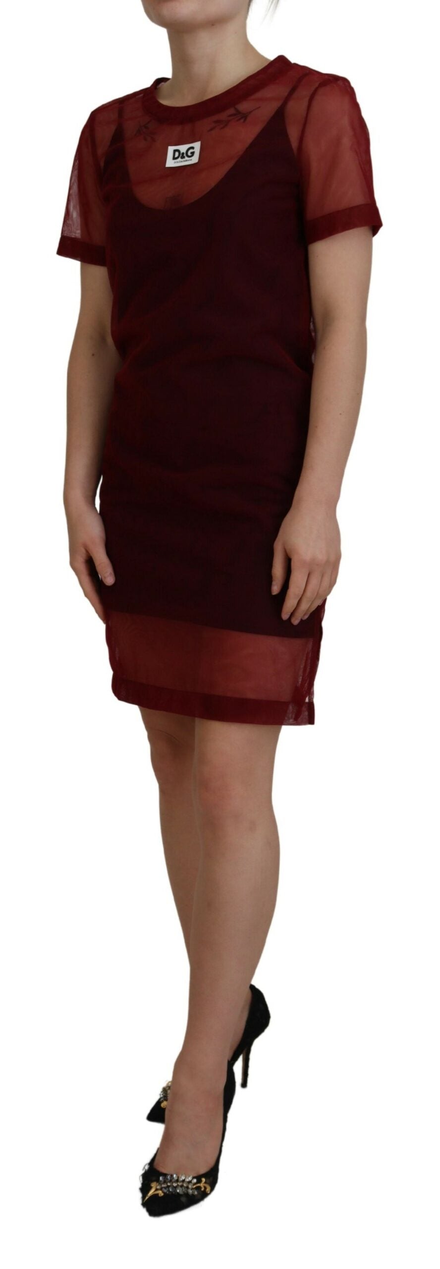 Dolce & Gabbana Maroon Nylon Two Layer Shift Mini Dress -   -  Dolce & Gabbana.
