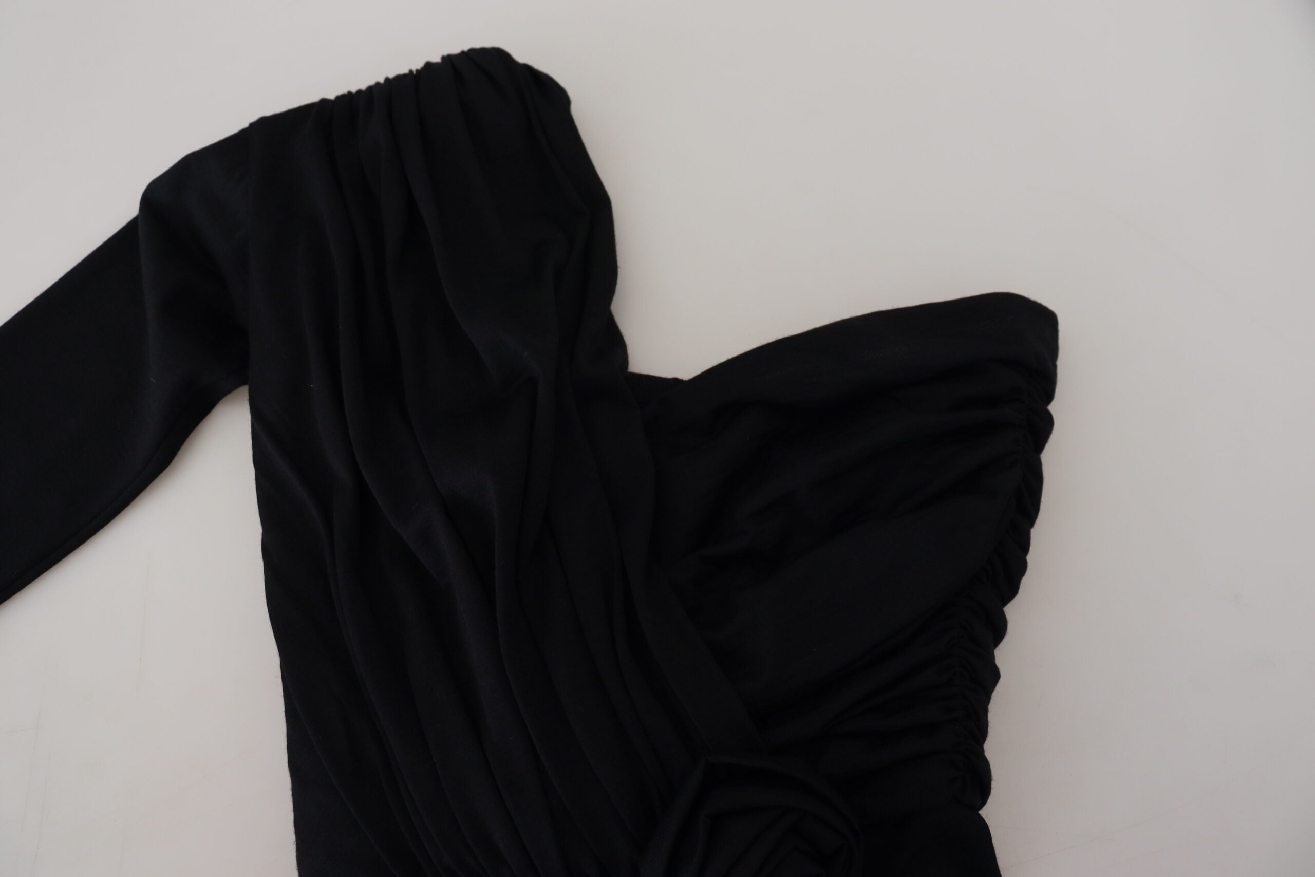 Dolce & Gabbana Black Wrap Sheath One Shoulder Wool Dress -   -  Dolce & Gabbana.
