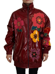Dolce & Gabbana Maroon Floral Full Zip Polyester Women Jacket -   -  Dolce & Gabbana.