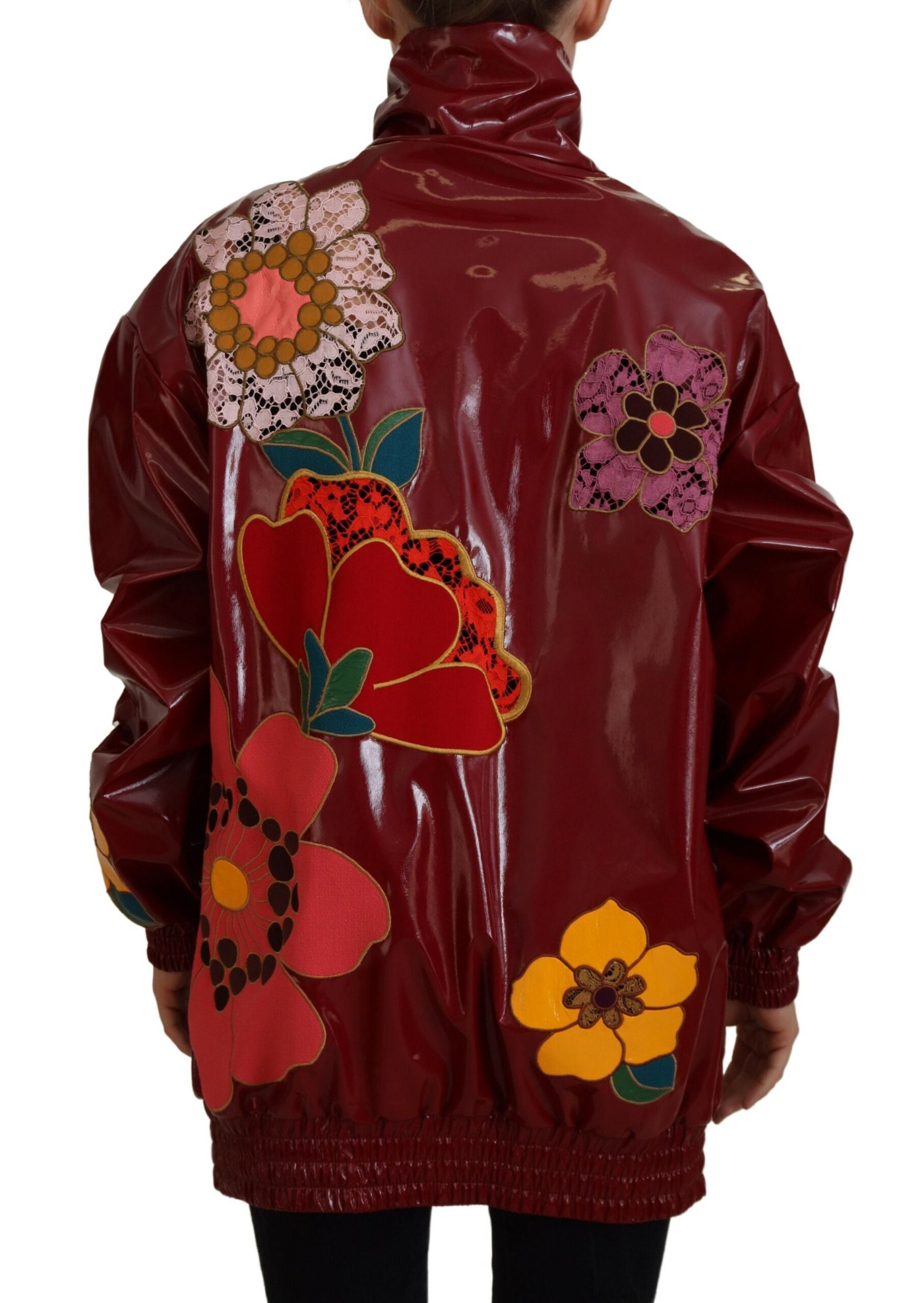 Dolce & Gabbana Maroon Floral Full Zip Polyester Women Jacket -   -  Dolce & Gabbana.