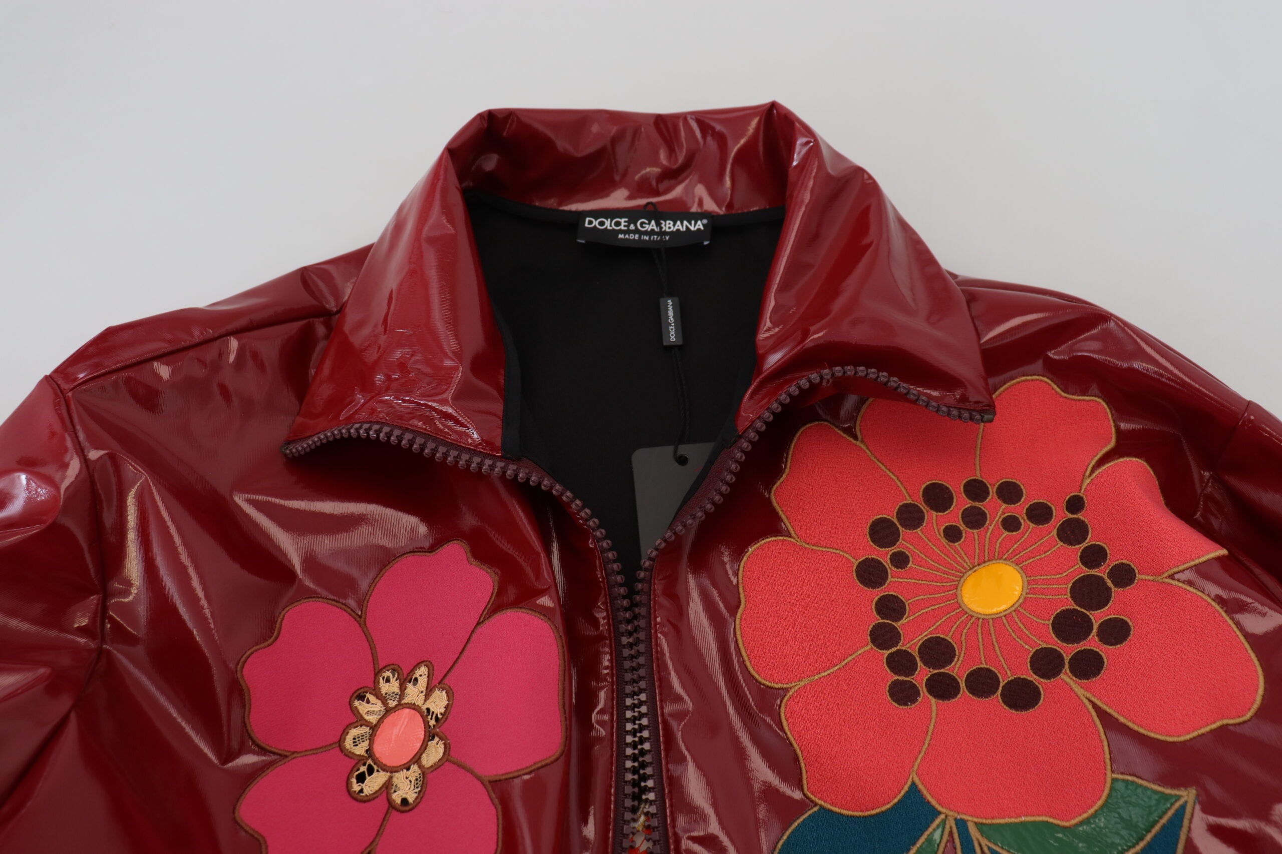 Dolce & Gabbana Maroon Floral Full Zip Polyester Women Jacket -   -  Dolce & Gabbana.