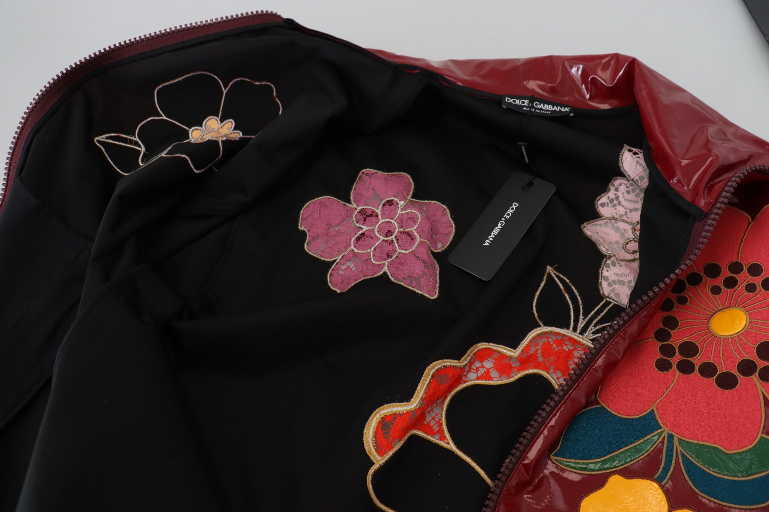 Dolce & Gabbana Maroon Floral Full Zip Polyester Women Jacket -   -  Dolce & Gabbana.