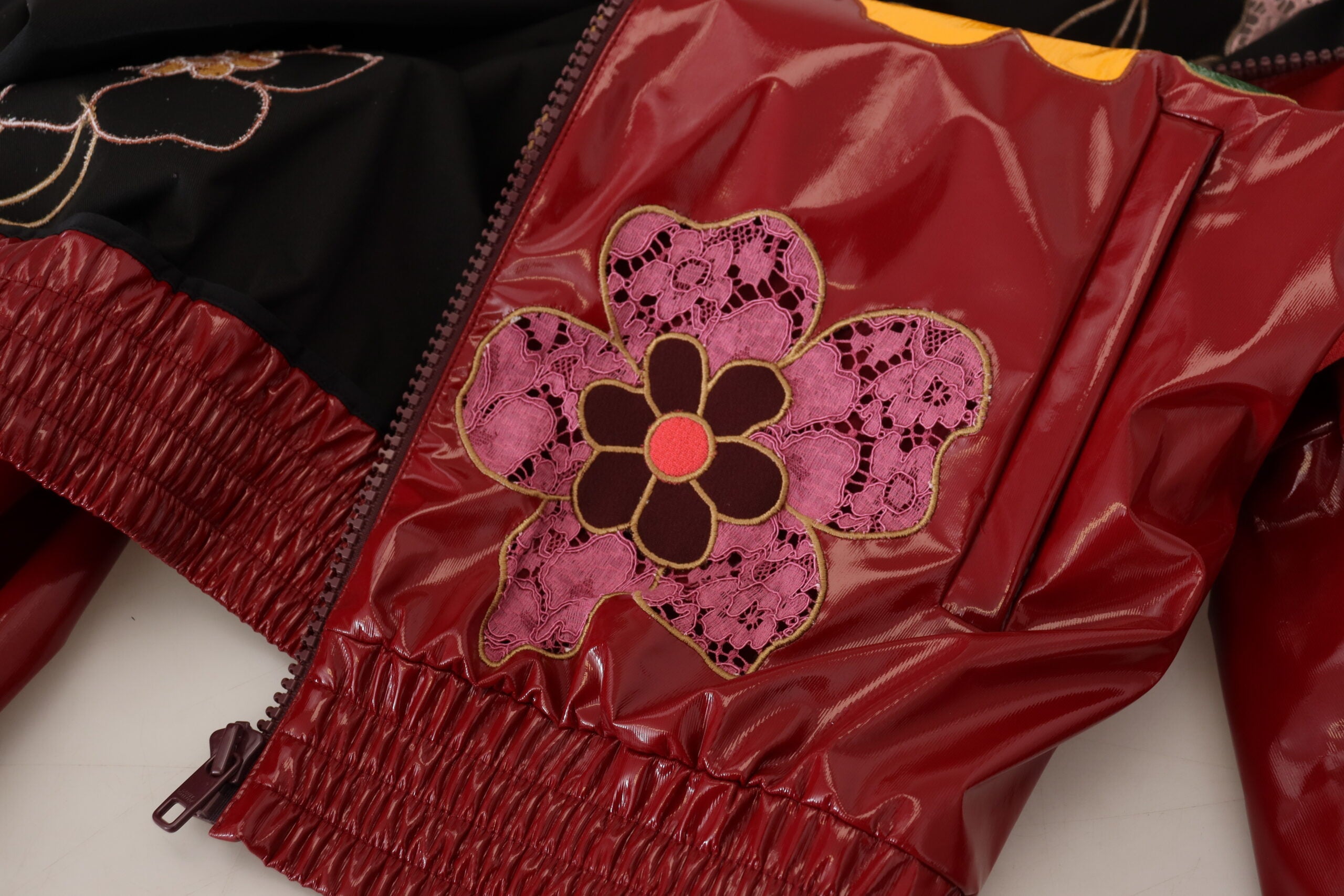 Dolce & Gabbana Maroon Floral Full Zip Polyester Women Jacket -   -  Dolce & Gabbana.