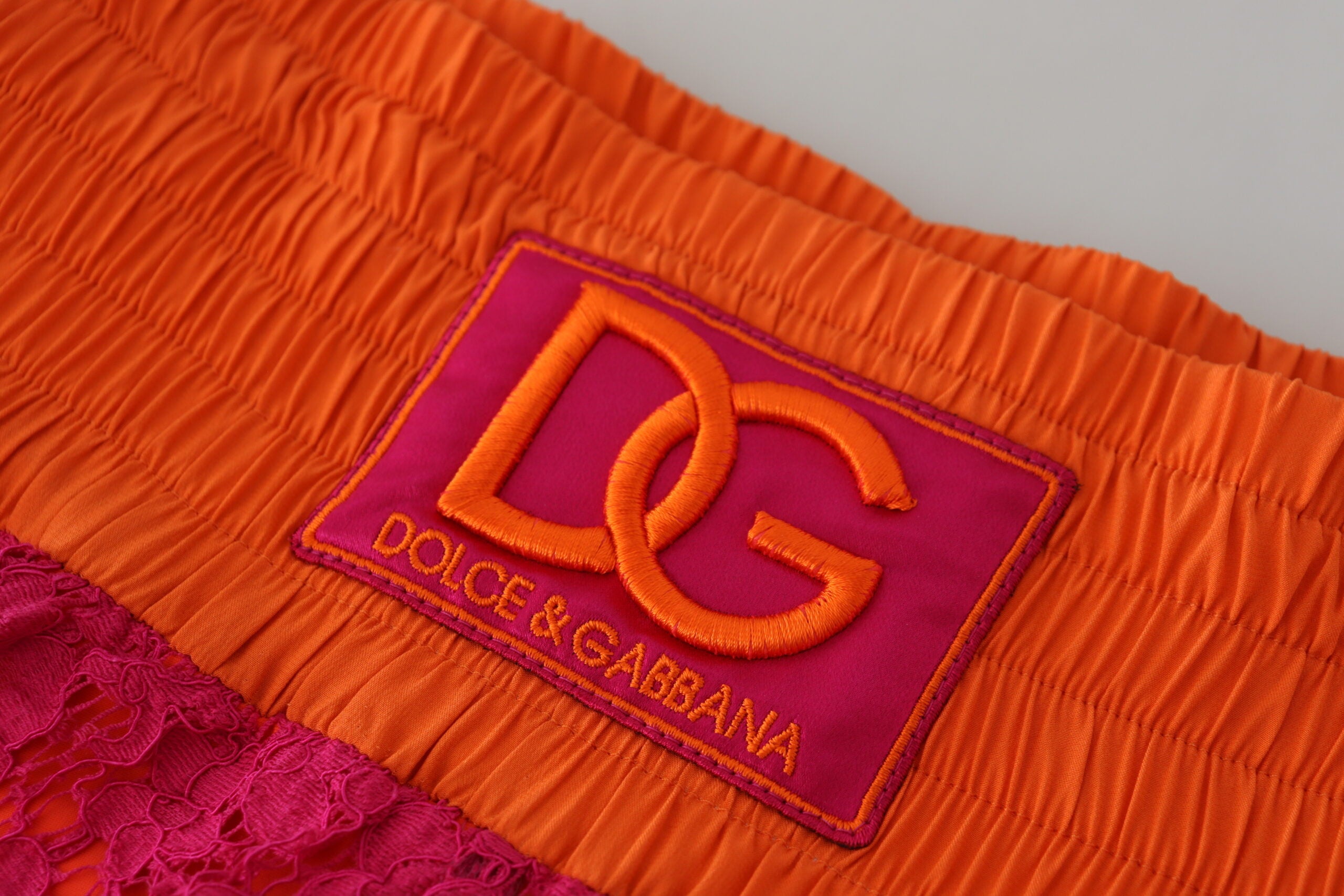 Dolce & Gabbana Pink Orange Lace Cotton High Waist Shorts -   -  Dolce & Gabbana.