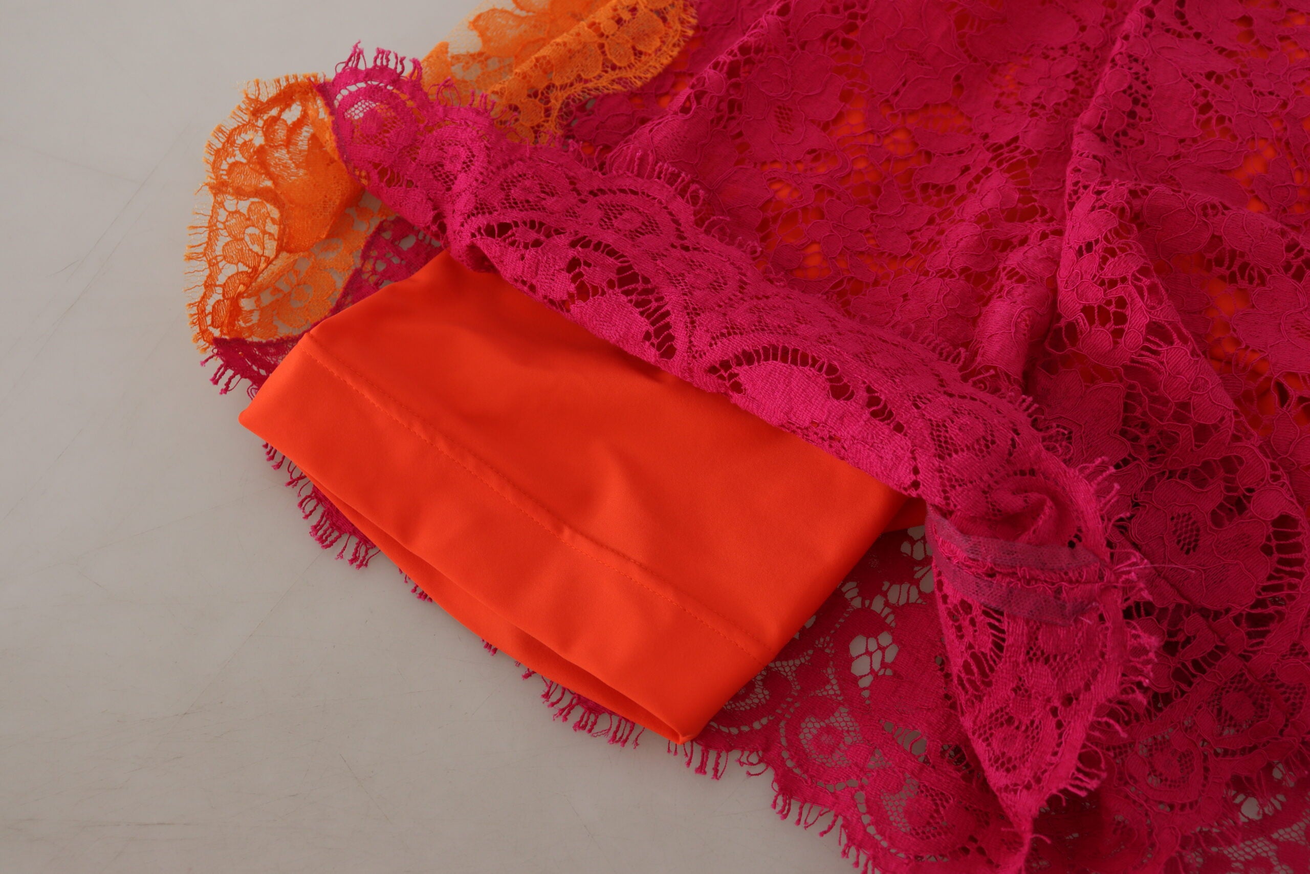 Dolce & Gabbana Pink Orange Lace Cotton High Waist Shorts -   -  Dolce & Gabbana.