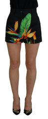 Dolce & Gabbana Black Leaves Print High Waist Hot Pants Shorts -   -  Dolce & Gabbana.