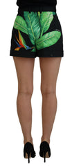 Dolce & Gabbana Black Leaves Print High Waist Hot Pants Shorts -   -  Dolce & Gabbana.