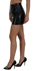 Dolce & Gabbana Shiny Black High Waist A-line Mini Skirt -   -  Dolce & Gabbana.