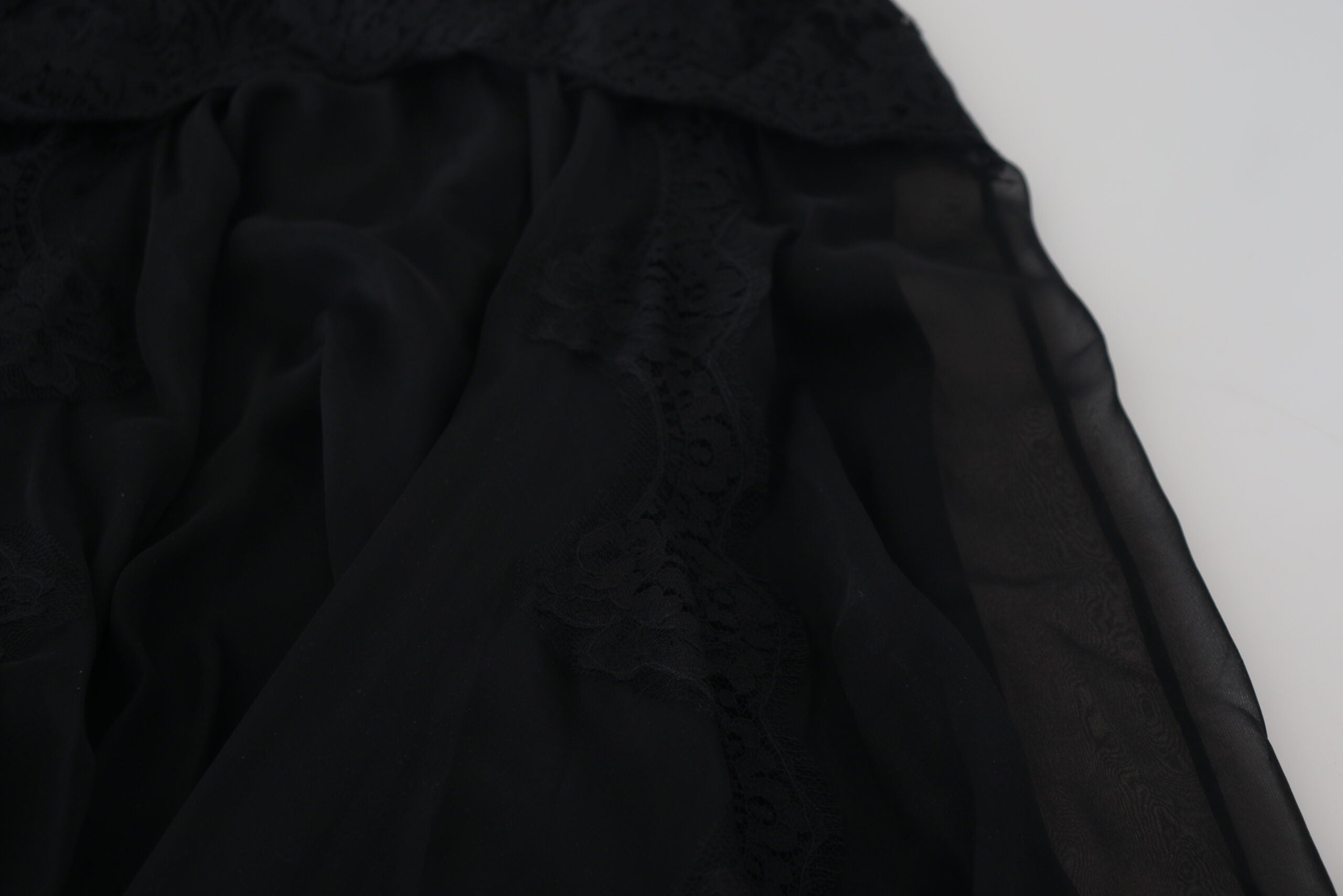Dolce & Gabbana Black Silk Lace Trim High Waist Midi Skirt -   -  Dolce & Gabbana.