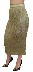 Dolce & Gabbana Gold Tiered Metallic Fringed Midi Silk Skirt -   -  Dolce & Gabbana.