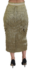 Dolce & Gabbana Gold Tiered Metallic Fringed Midi Silk Skirt -   -  Dolce & Gabbana.