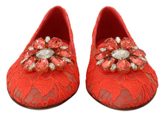 Dolce & Gabbana Red Taormina Lace Crystals Ballet Flats Shoes -   -  Dolce & Gabbana.