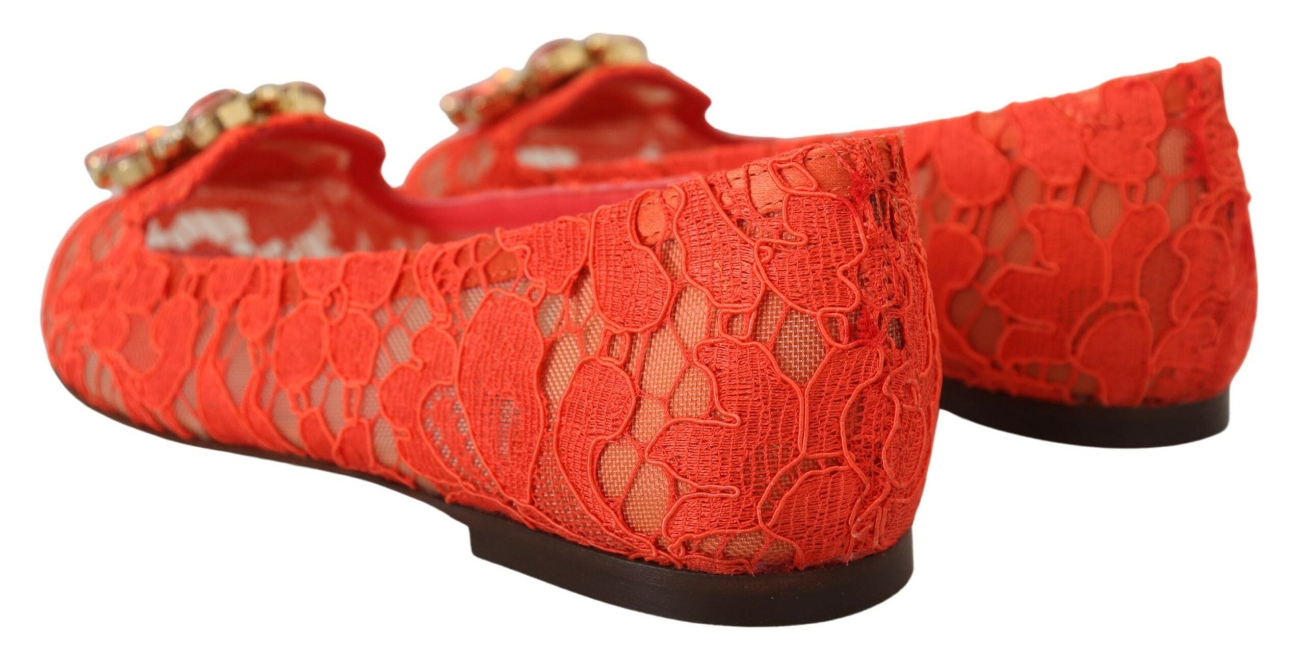 Dolce & Gabbana Red Taormina Lace Crystals Ballet Flats Shoes -   -  Dolce & Gabbana.