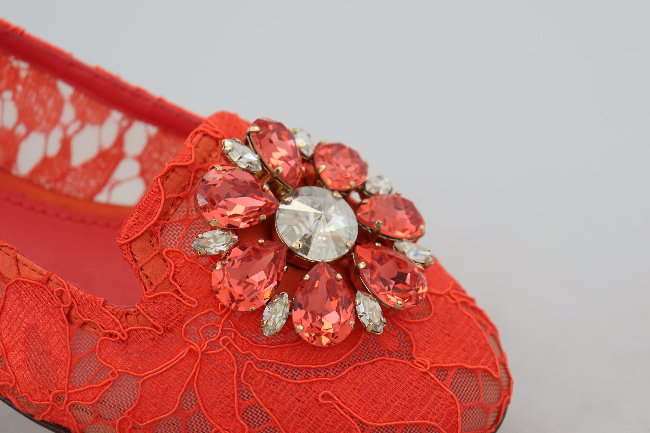 Dolce & Gabbana Red Taormina Lace Crystals Ballet Flats Shoes -   -  Dolce & Gabbana.