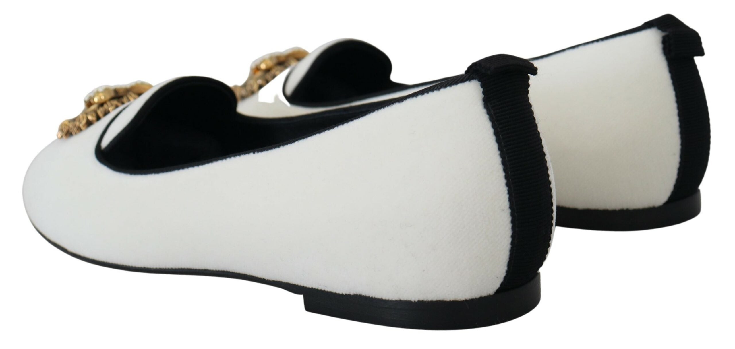 Dolce & Gabbana White Velvet Slip Ons Loafers Flats Shoes -   -  Dolce & Gabbana.