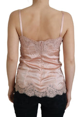 Dolce & Gabbana Pink Satin Lace Roses Tank Top Lingerie -   -  Dolce & Gabbana.