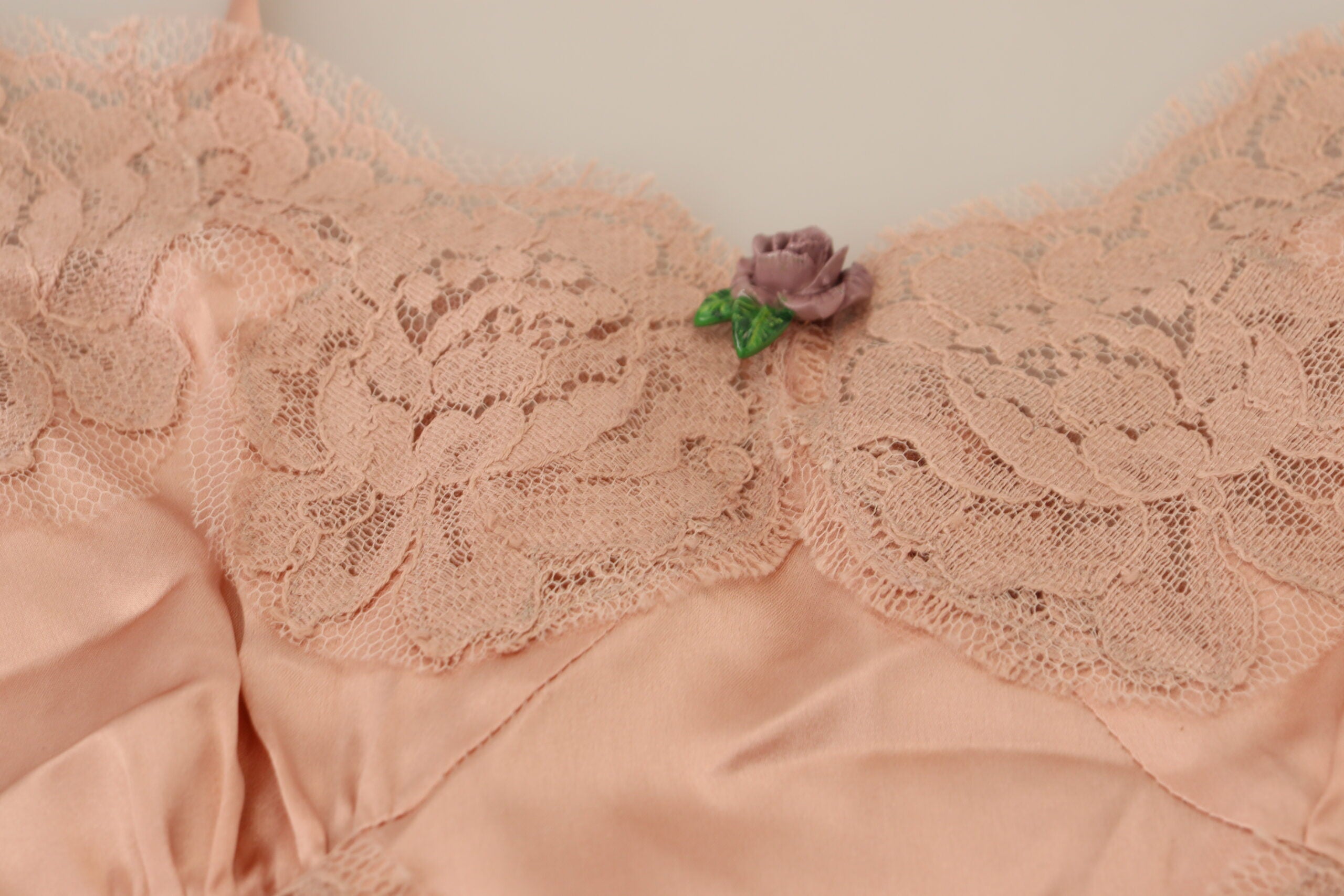 Dolce & Gabbana Pink Satin Lace Roses Tank Top Lingerie -   -  Dolce & Gabbana.