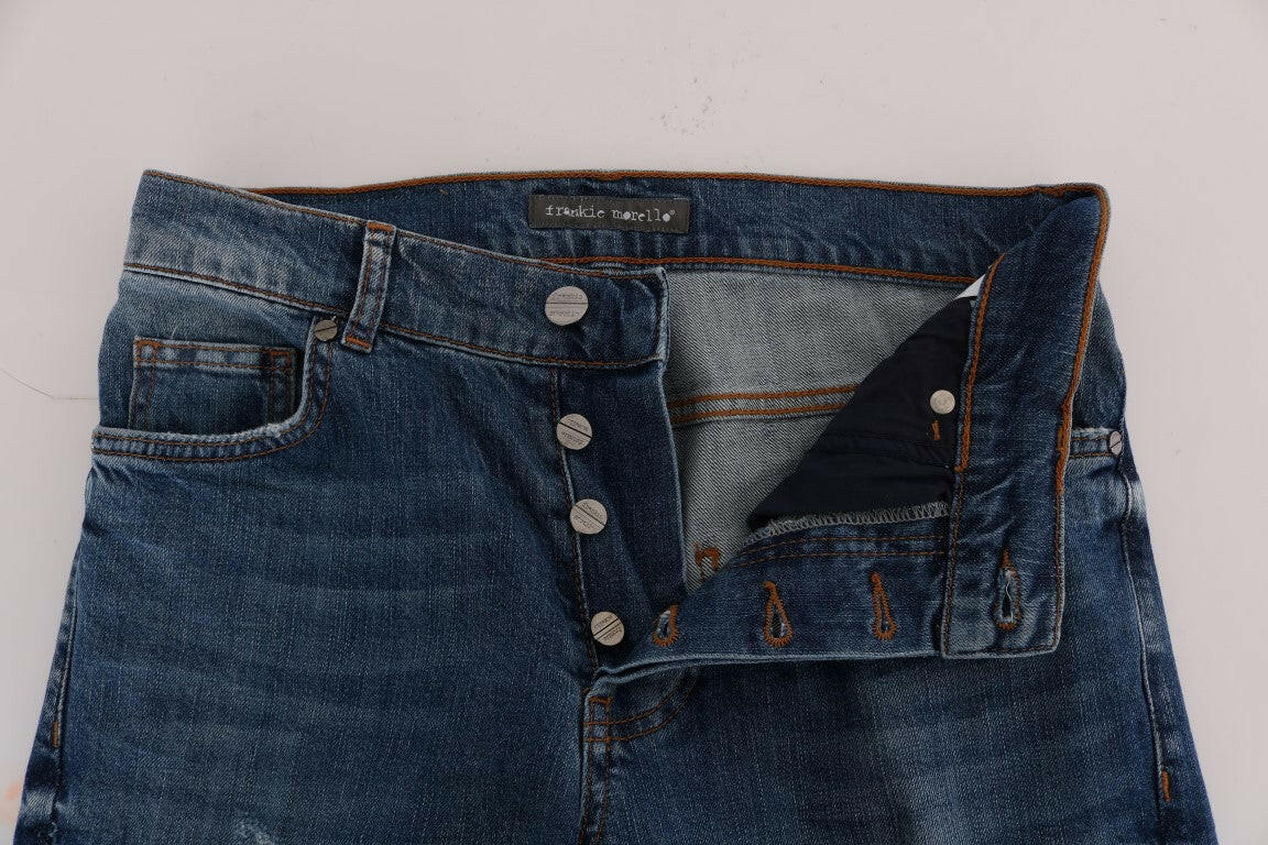 Frankie Morello Blue Wash Torn Dunfermile Slim Fit Jeans -   -  Frankie Morello.