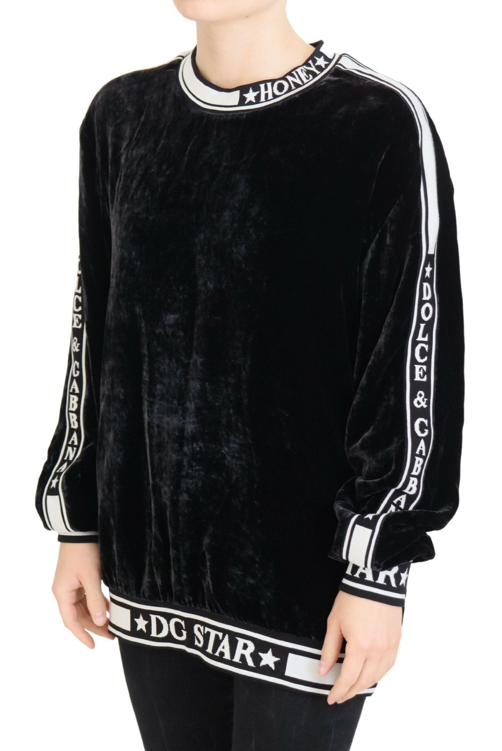 Dolce & Gabbana Black Velvet Crewneck Pullover Sweater -   -  Dolce & Gabbana.