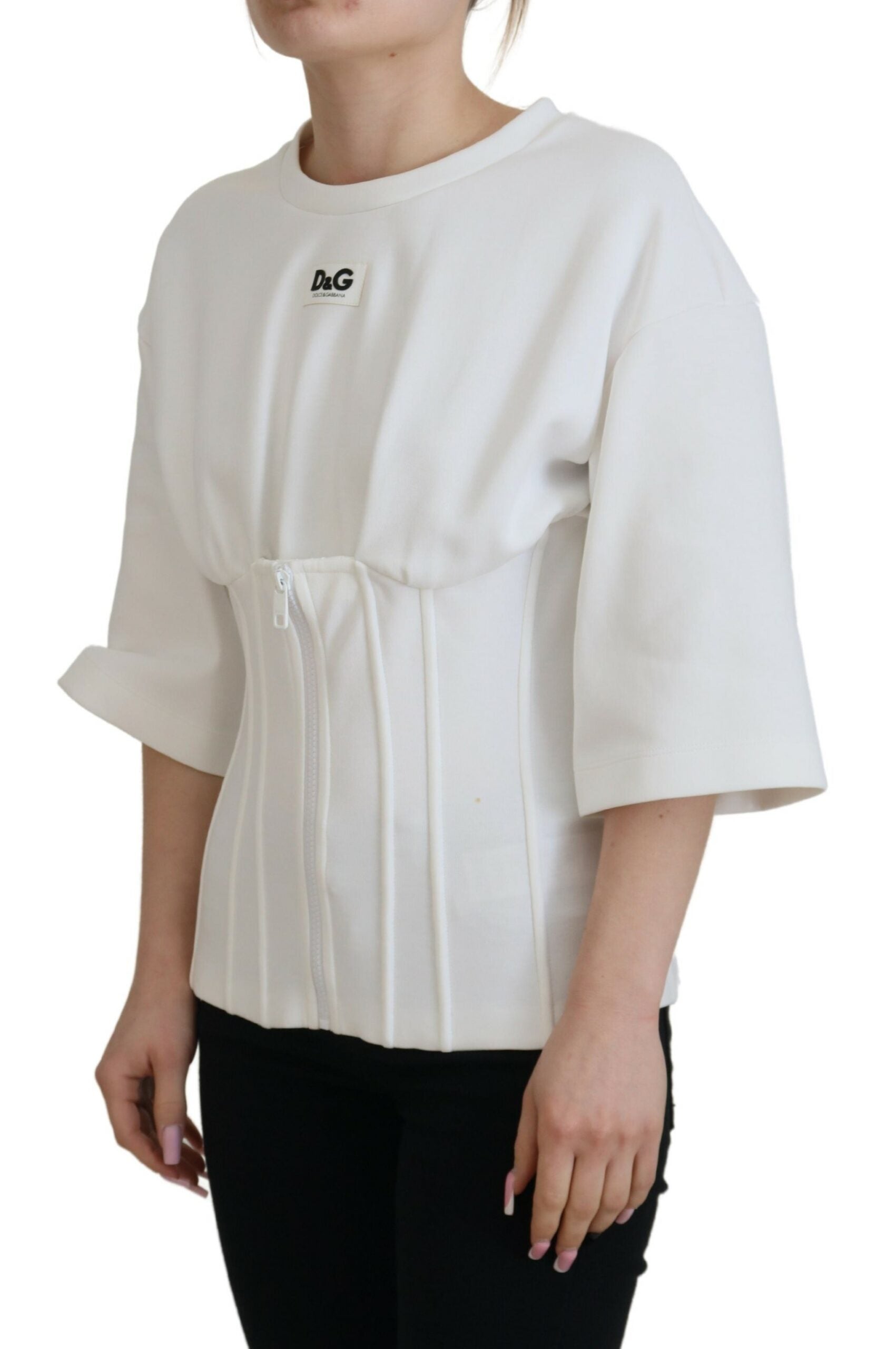 Dolce & Gabbana White Corset Stretch Cotton Top T-shirt -   -  Dolce & Gabbana.