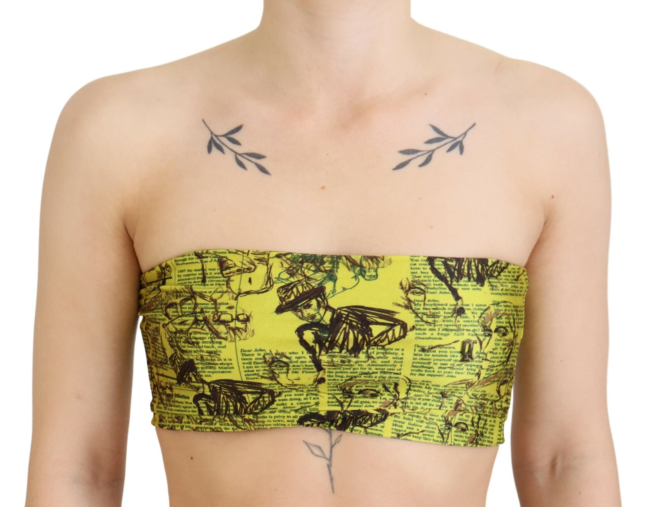 John Galliano Yellow Newspaper Print Cropped Blouse -   -  John Galliano.