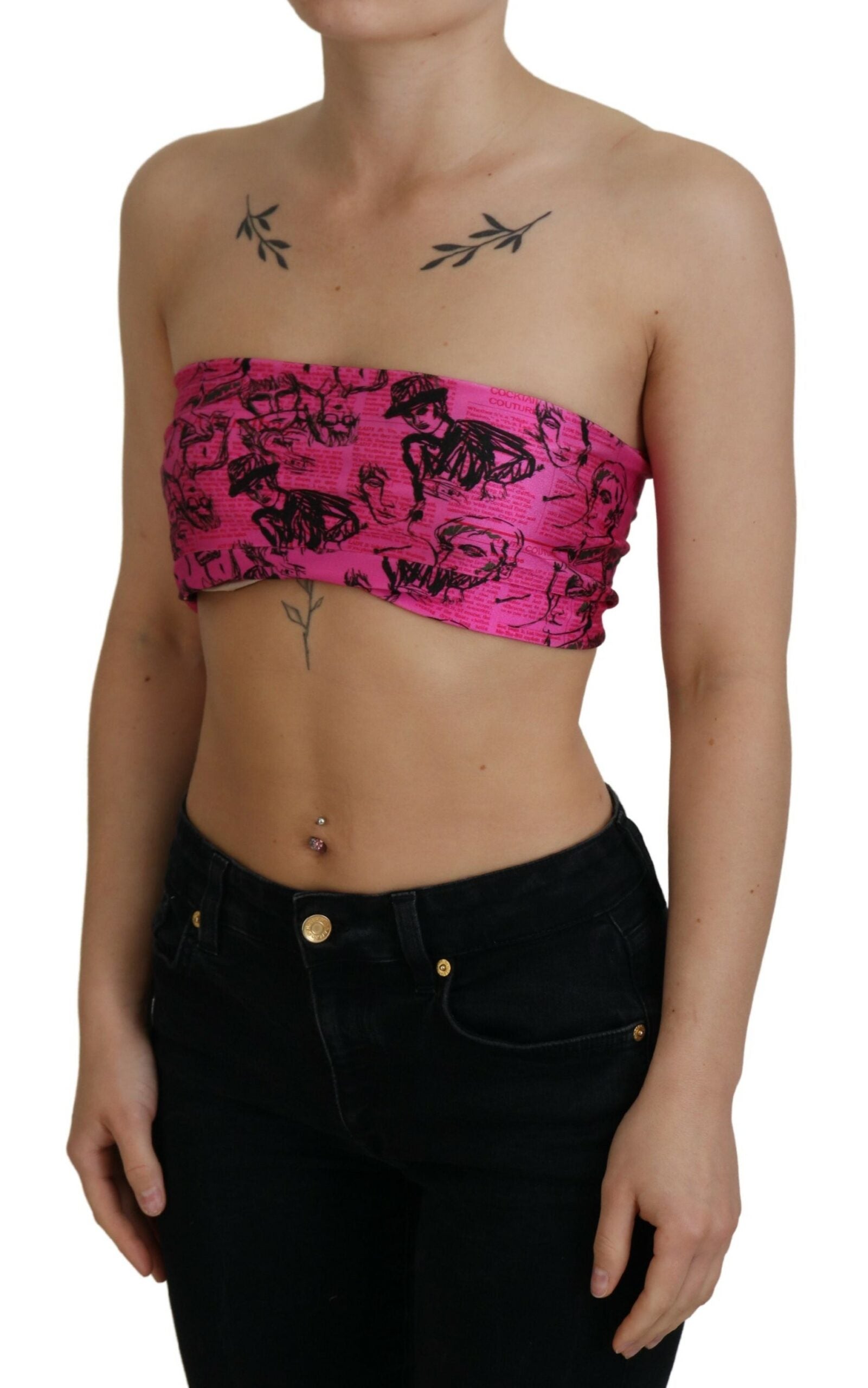John Galliano Pink Newspaper Print Bra Cropped Blouse -   -  John Galliano.