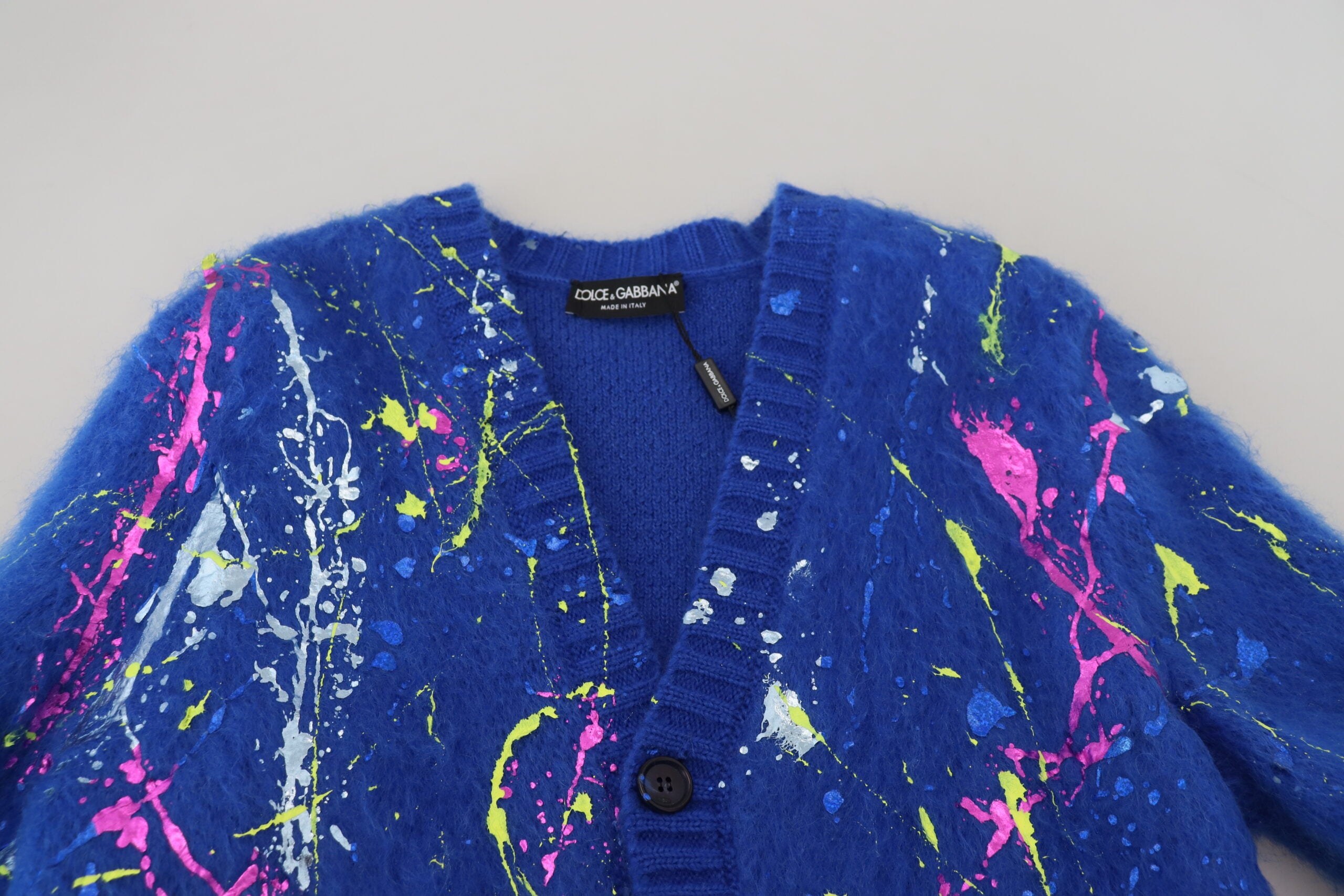 Dolce & Gabbana Blue Color Splash Mohair Cardigan  Sweater -   -  Dolce & Gabbana.