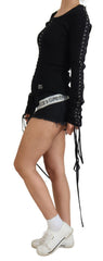 Dolce & Gabbana Black Wool Knitted Tie Up Slim Fit Sweater -   -  Dolce & Gabbana.