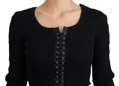 Dolce & Gabbana Black Wool Knitted Tie Up Slim Fit Sweater -   -  Dolce & Gabbana.