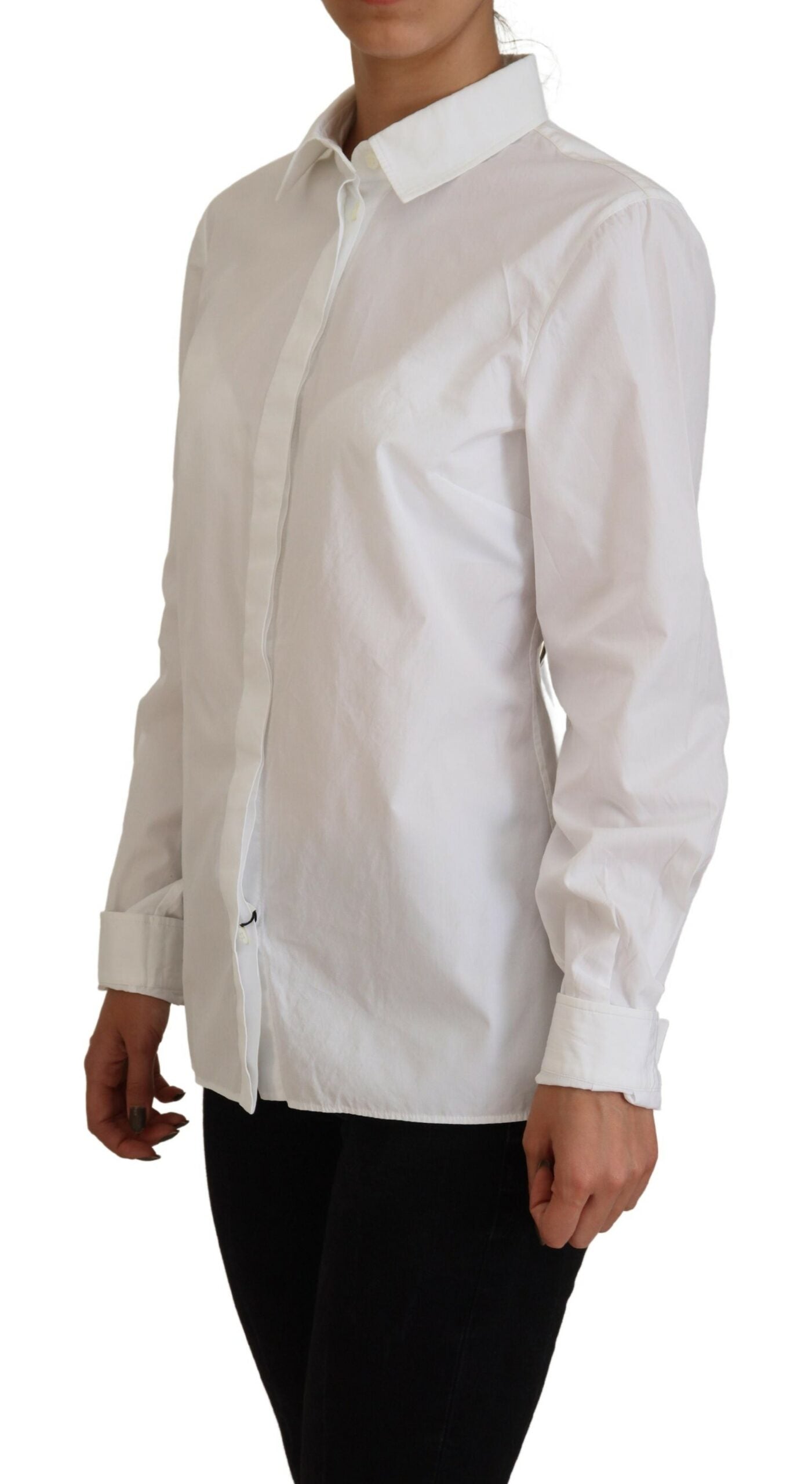 Dolce & Gabbana White Cotton Collared Long Sleeves Formal Top -   -  Dolce & Gabbana.