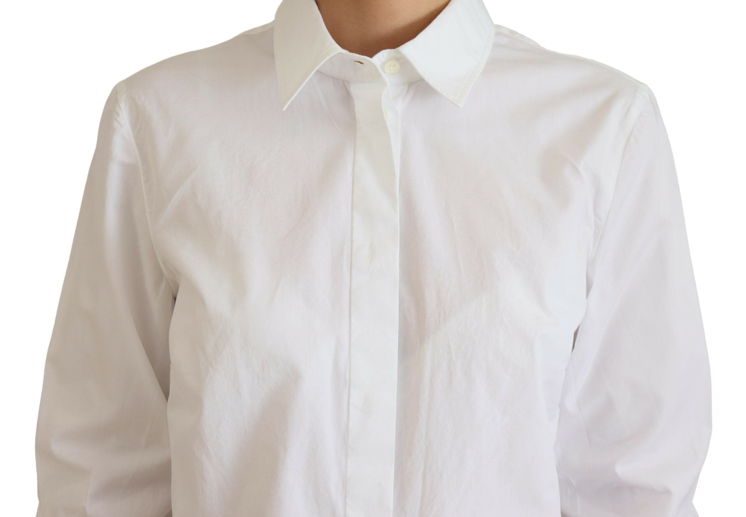 Dolce & Gabbana White Cotton Collared Long Sleeves Formal Top -   -  Dolce & Gabbana.