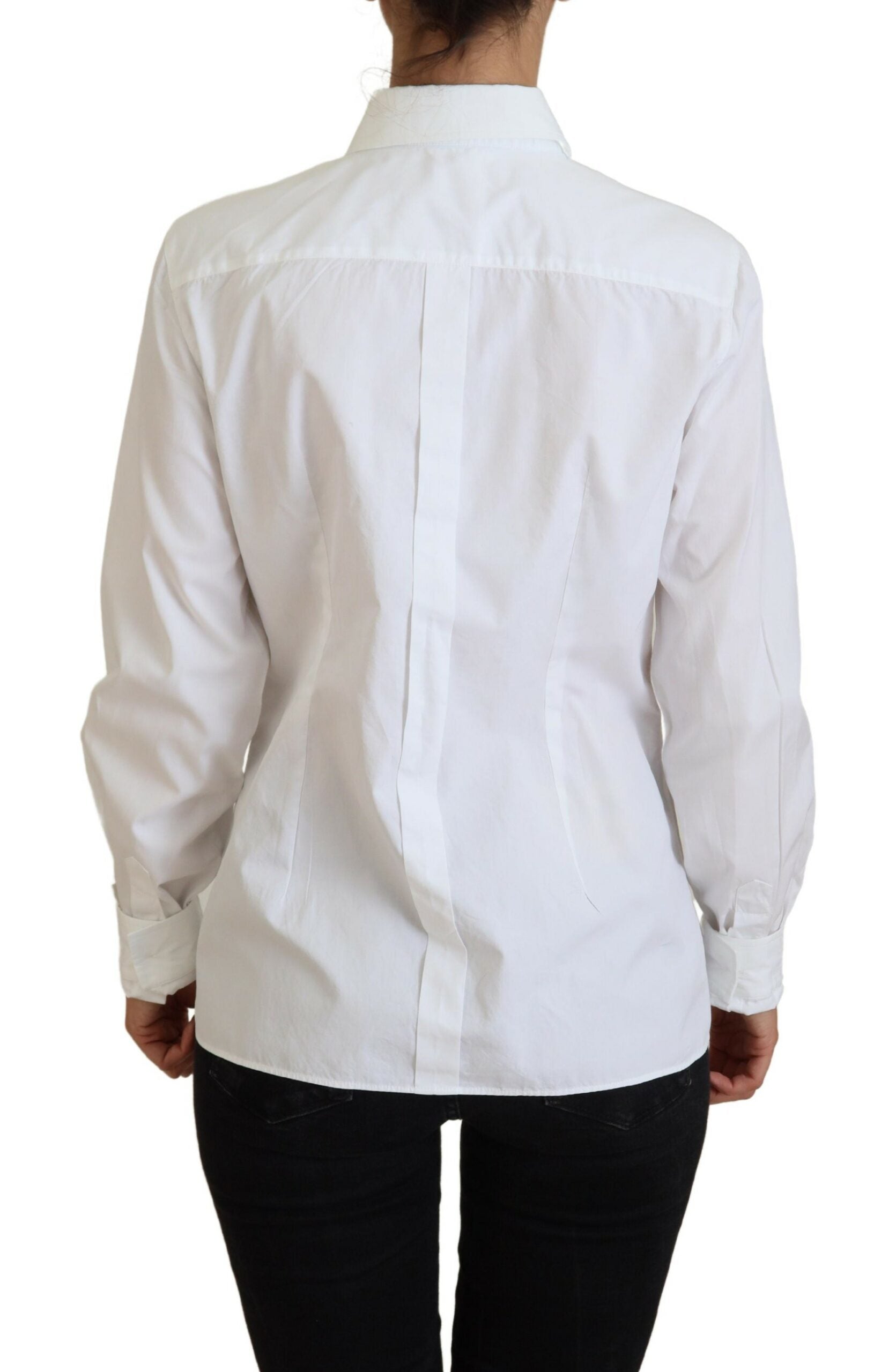 Dolce & Gabbana White Cotton Collared Long Sleeves Formal Top -   -  Dolce & Gabbana.