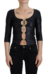 Dolce & Gabbana Black Cotton Stretch Open Chest 3/4 Sleeve Top -   -  Dolce & Gabbana.