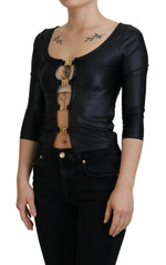 Dolce & Gabbana Black Cotton Stretch Open Chest 3/4 Sleeve Top -   -  Dolce & Gabbana.