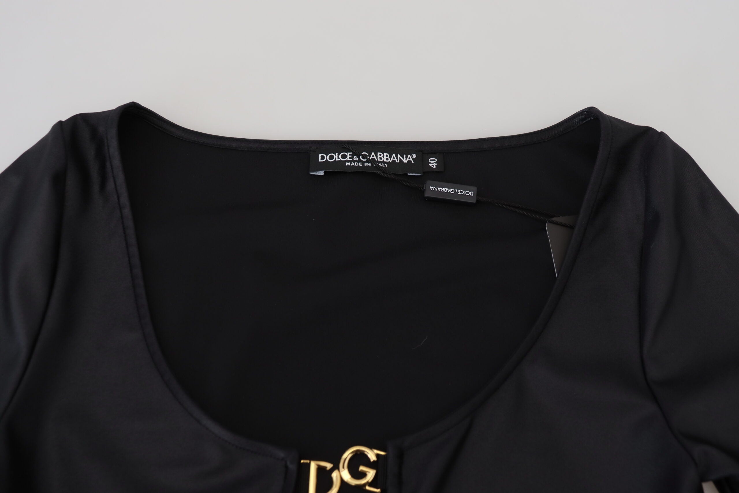 Dolce & Gabbana Black Cotton Stretch Open Chest 3/4 Sleeve Top -   -  Dolce & Gabbana.