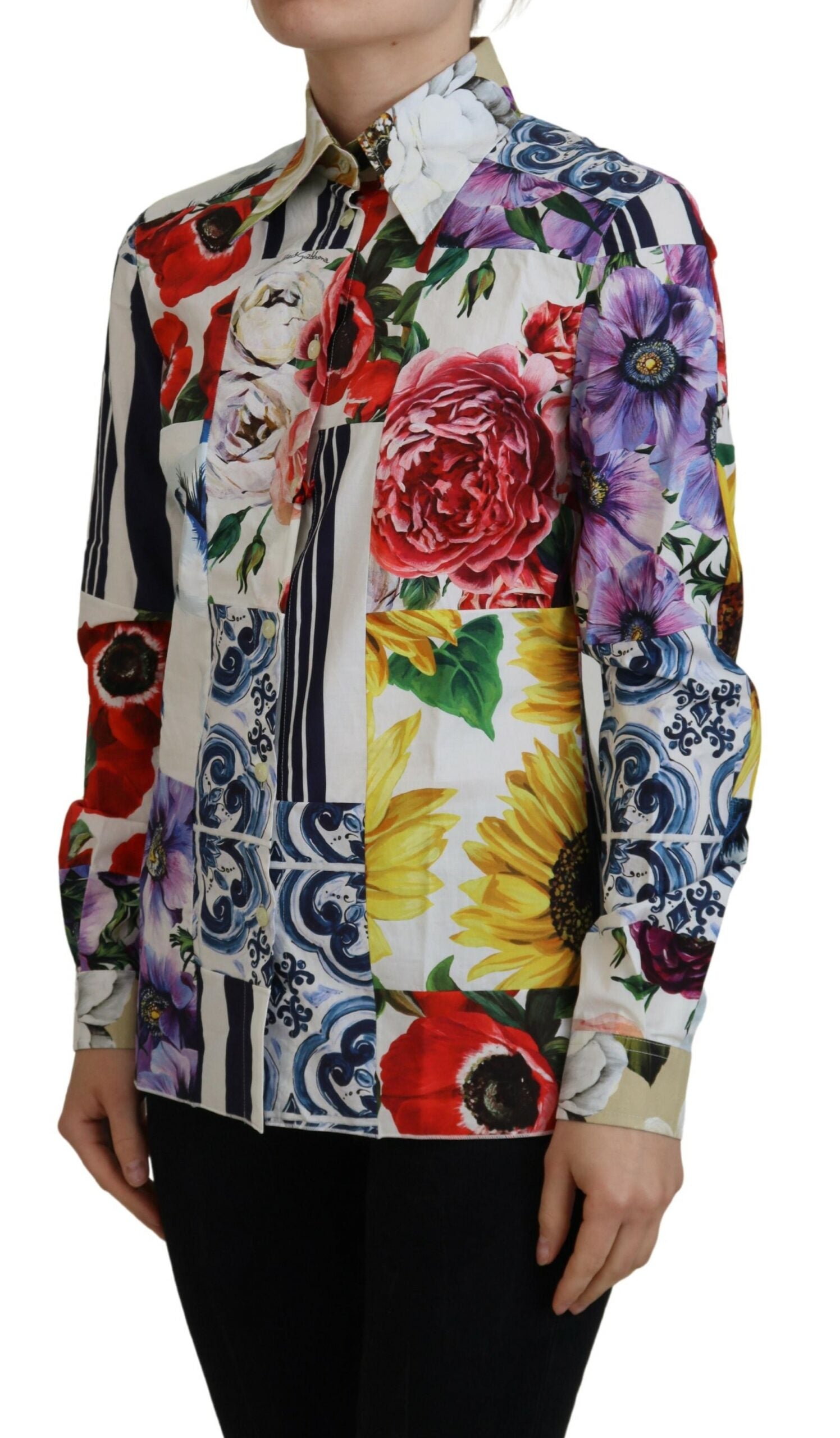 Dolce & Gabbana Multicolor Floral Cotton Collared Blouse Top -   -  Dolce & Gabbana.