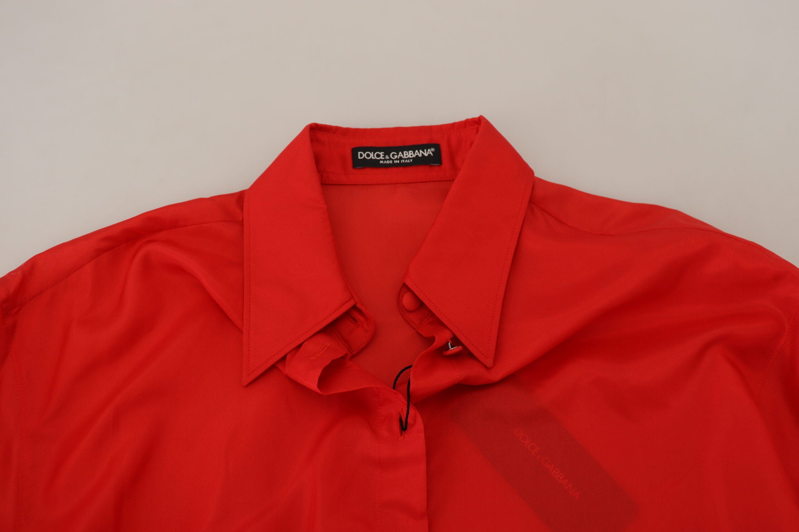 Dolce & Gabbana Red Silk Collared Long Sleeves Dress Shirt Top -   -  Dolce & Gabbana.