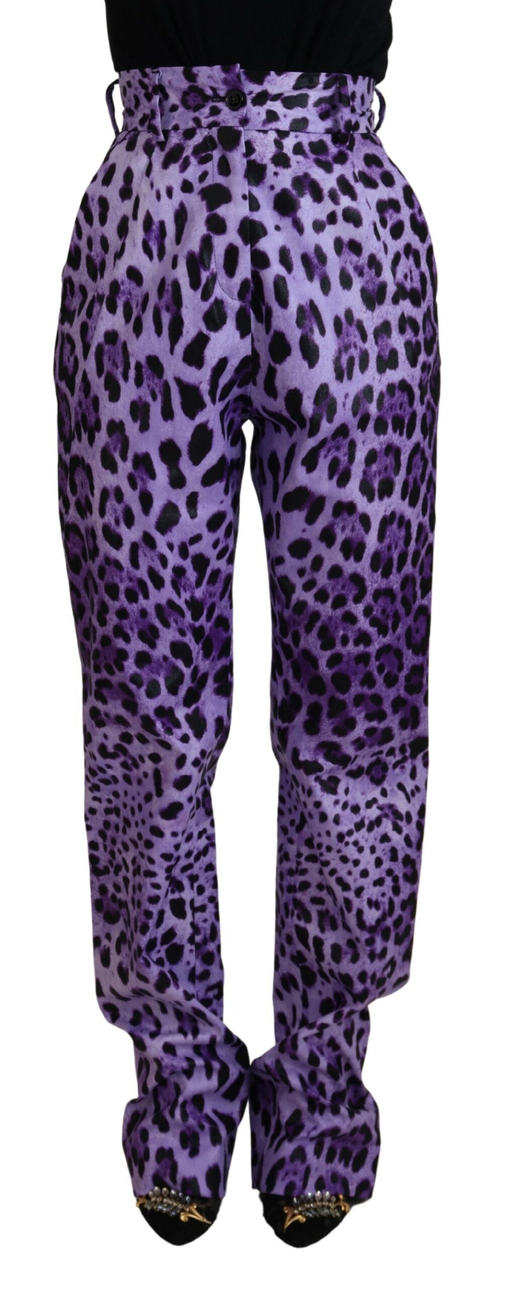 Dolce & Gabbana Purple Leopard Print High Waist Pants -   -  Dolce & Gabbana.